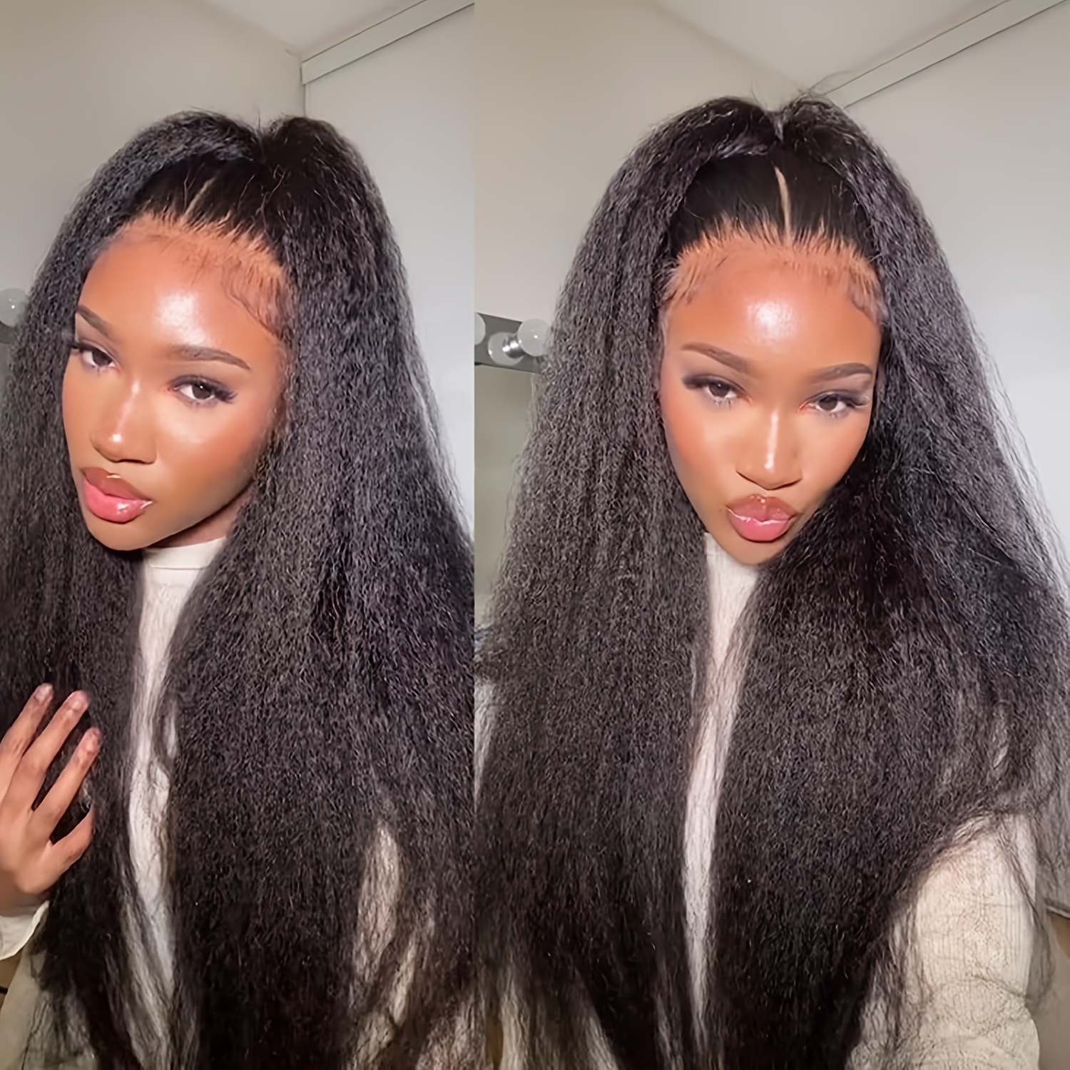 V Part Kinky Straight Human Hair Wigs Women Yaki V Part Wig Temu