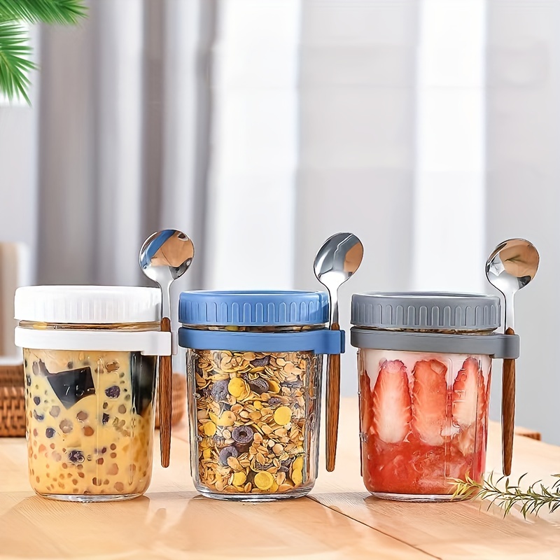 4Pcs 870ml Overnight Oats Container With Fork 2-Tier Breakfast On