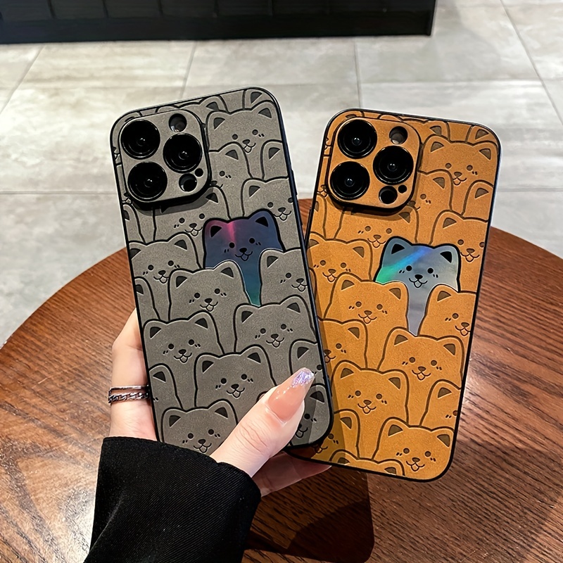 Laser Bear With Lens Film Artificial Leather Phone Protective Case