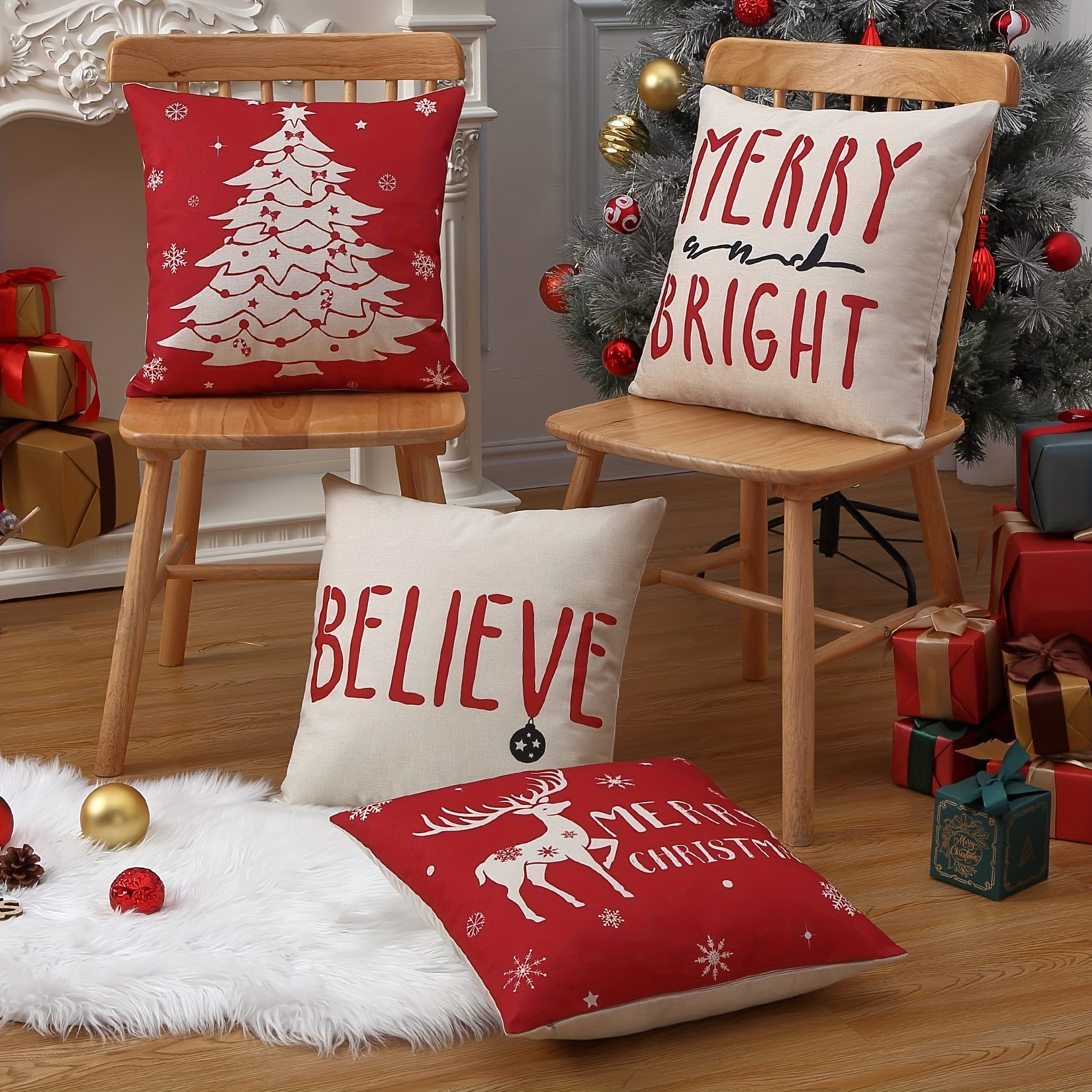 Christmas Throw Pillow Case Reindeer Square Cushion Case - Temu