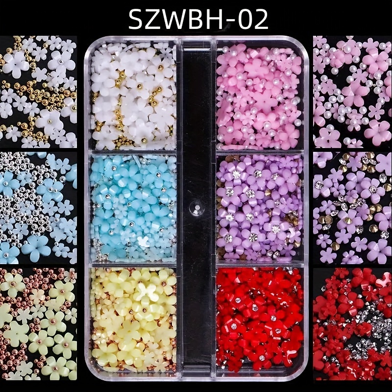 Mixed Colors Flowers Nail Art Decorations Acrylic Pearl - Temu