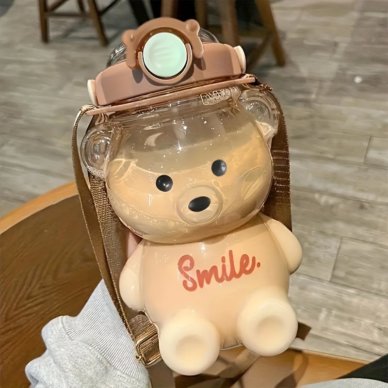 550ML Cute Bear Thermos Water Bottle With Straw For Kids Baby