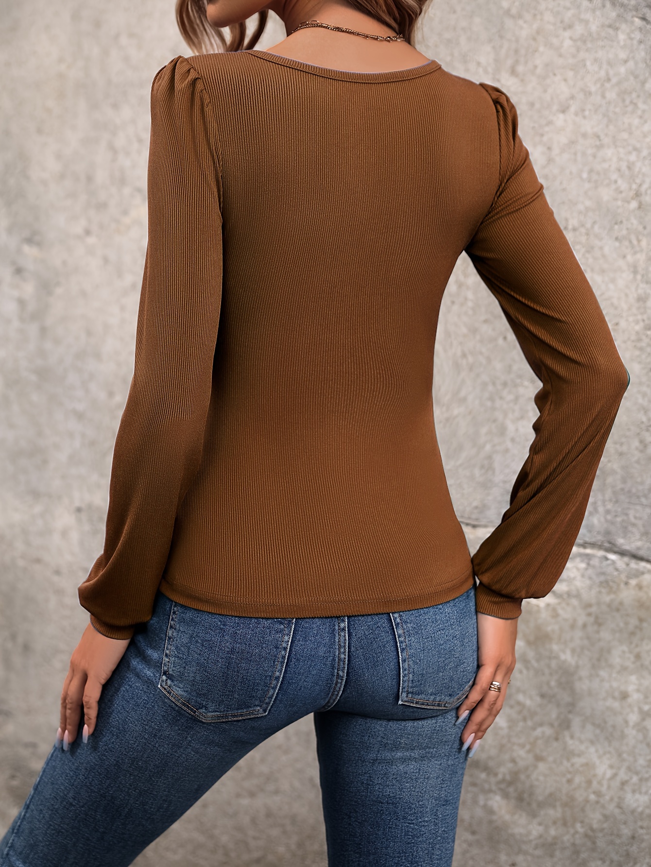 Ribbed Low Cut Neck T shirt Casual Long Sleeve Top Spring - Temu