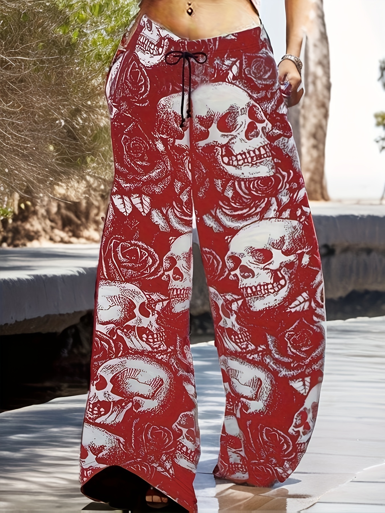 Plus Size Halloween Casual Pants Women's Plus Skull Print - Temu