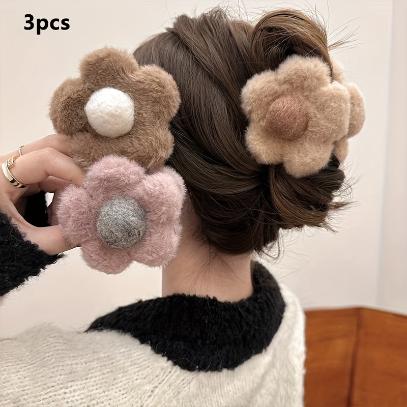 TEMU 3-piece Set Autumn/ Fluffy Hair Claws Hold Hair Claw For Long Hair