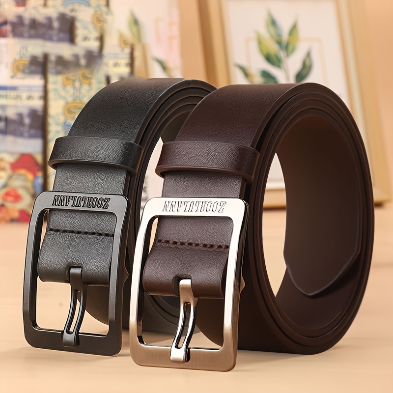 

Square Pin Buckle Belt Solid Color Genuine Leather Waistband Vintage Leisure Style Unisex Belt