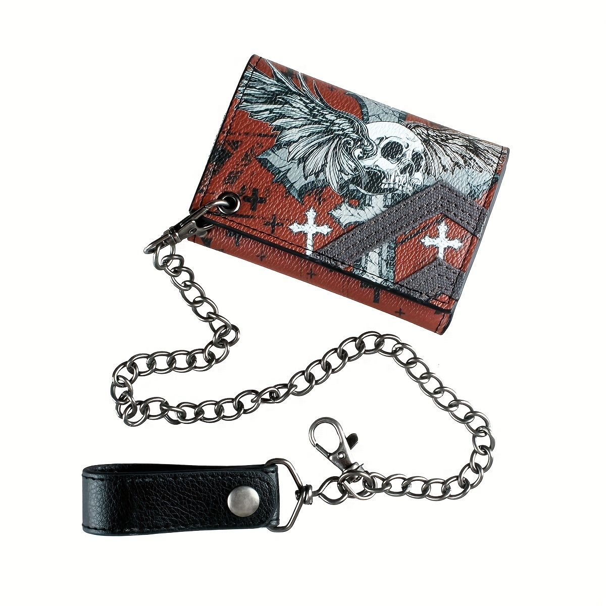 High Skull Cross Chain 3 Fold Men's Wallet
