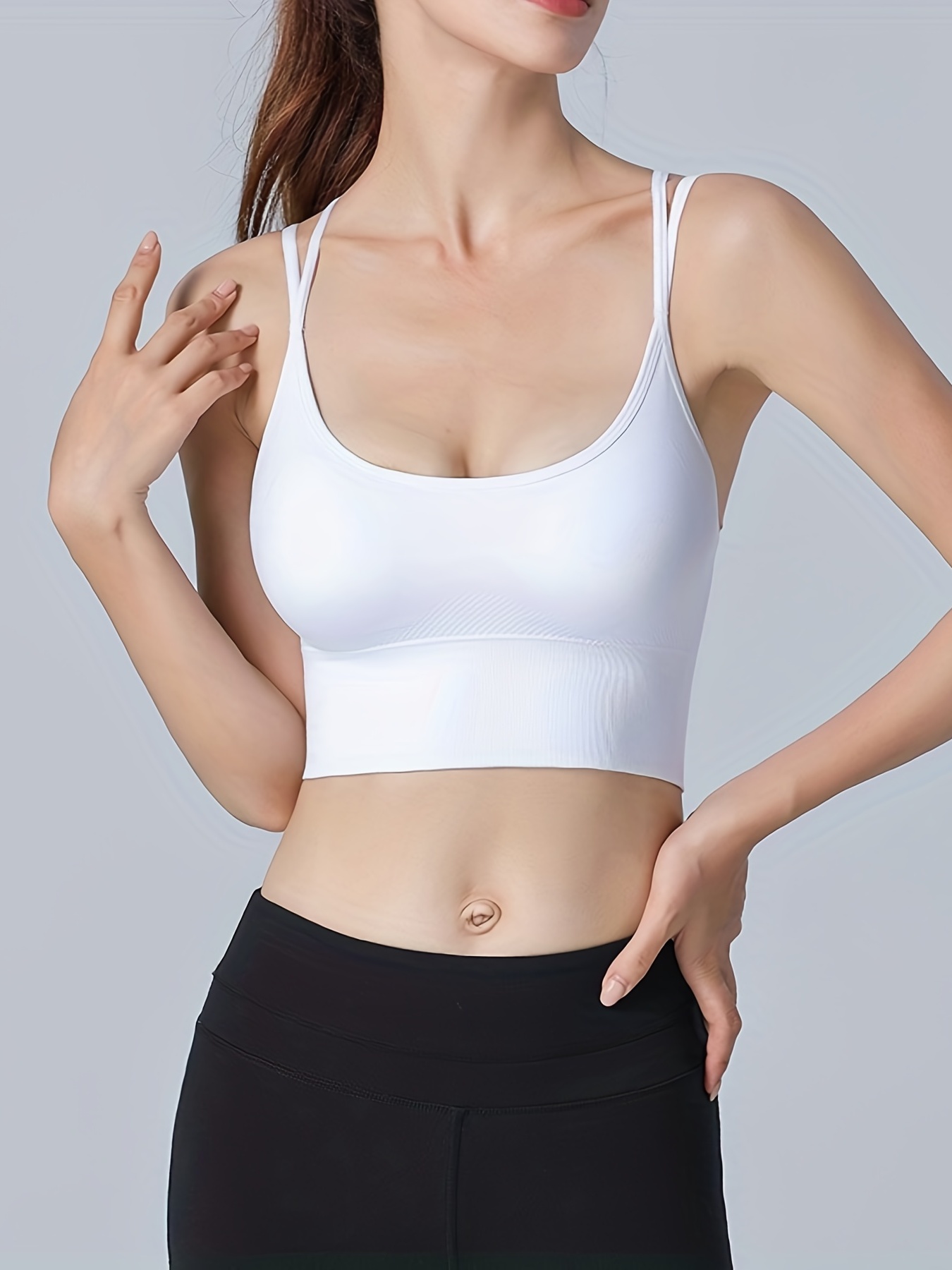 Look & Feel Fabulous in This White Double Straps Sports Bra - Seamless Push  Up Criss Cross Backless Yoga Tank Top for Women's Activewear
