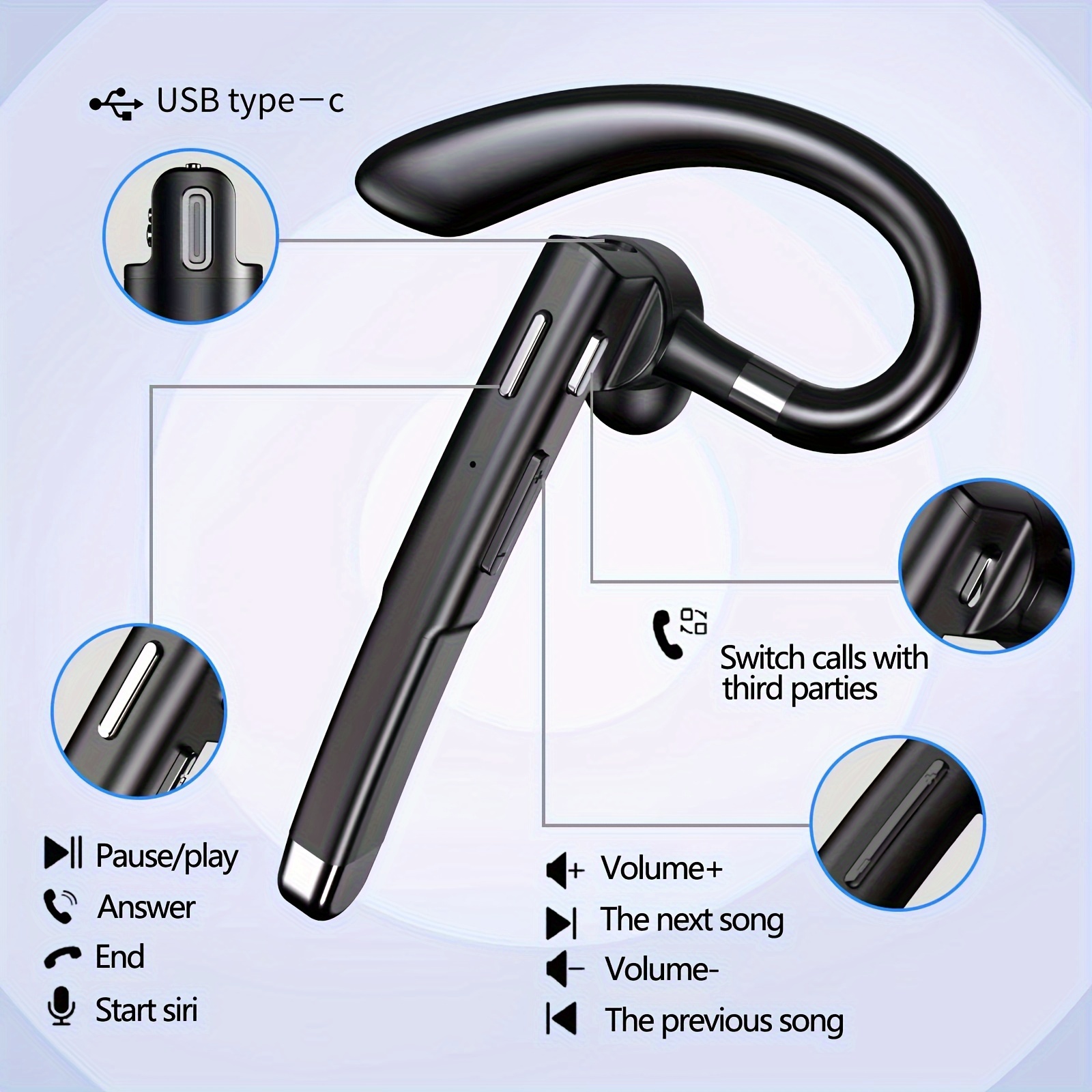 Auriculares inalámbricos Bluetooth con micrófono, cancelación de ruido,  auriculares Bluetooth 3.0 para el hogar, oficina, camionero, negocios