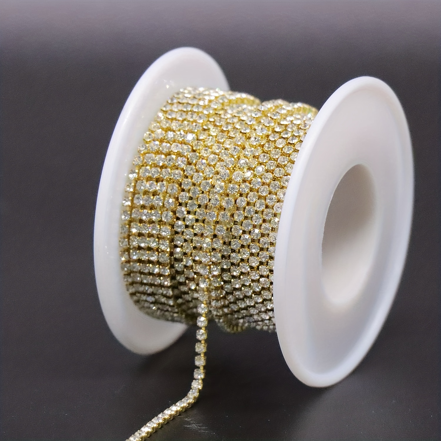 11 Yards Rhinestone Chain Gold Trim String for DIY Jewelry Making Crafts Shoe Charms (2mm Wide)