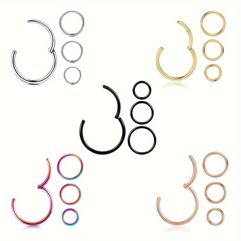 

4pcs 316 Stainless Steel Hinged Nose Ring For Men, Body Piercing Ring, Ear Lip Ring, 6/8/10/12mm Seamless Piercing Ring