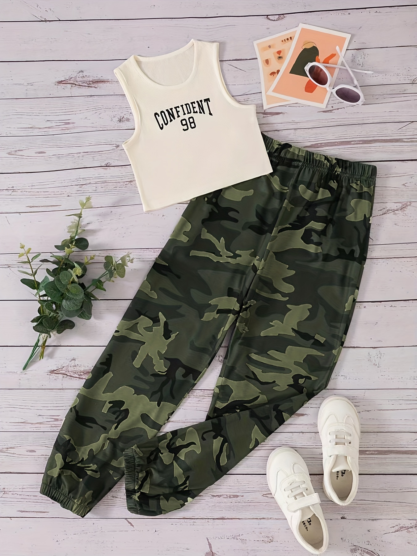 Girls Camouflage Allover Cami Romper Pullover Sports Casual Jumpsuit Kids  Clothes Outfits
