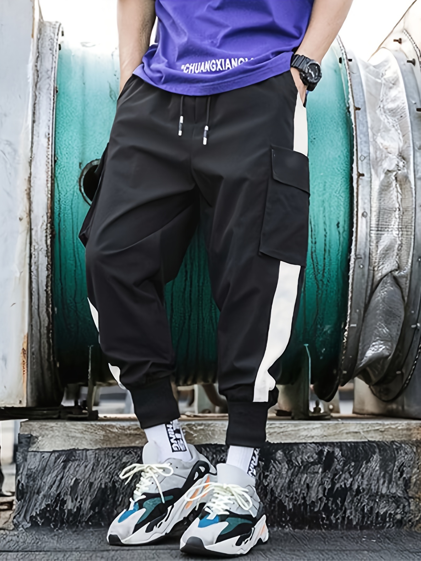 Cargo Pants for Men Work Casual Sports Solid Hip-Hop Streetwear Pant with  Drawstring Hiking Outdoor Trousers