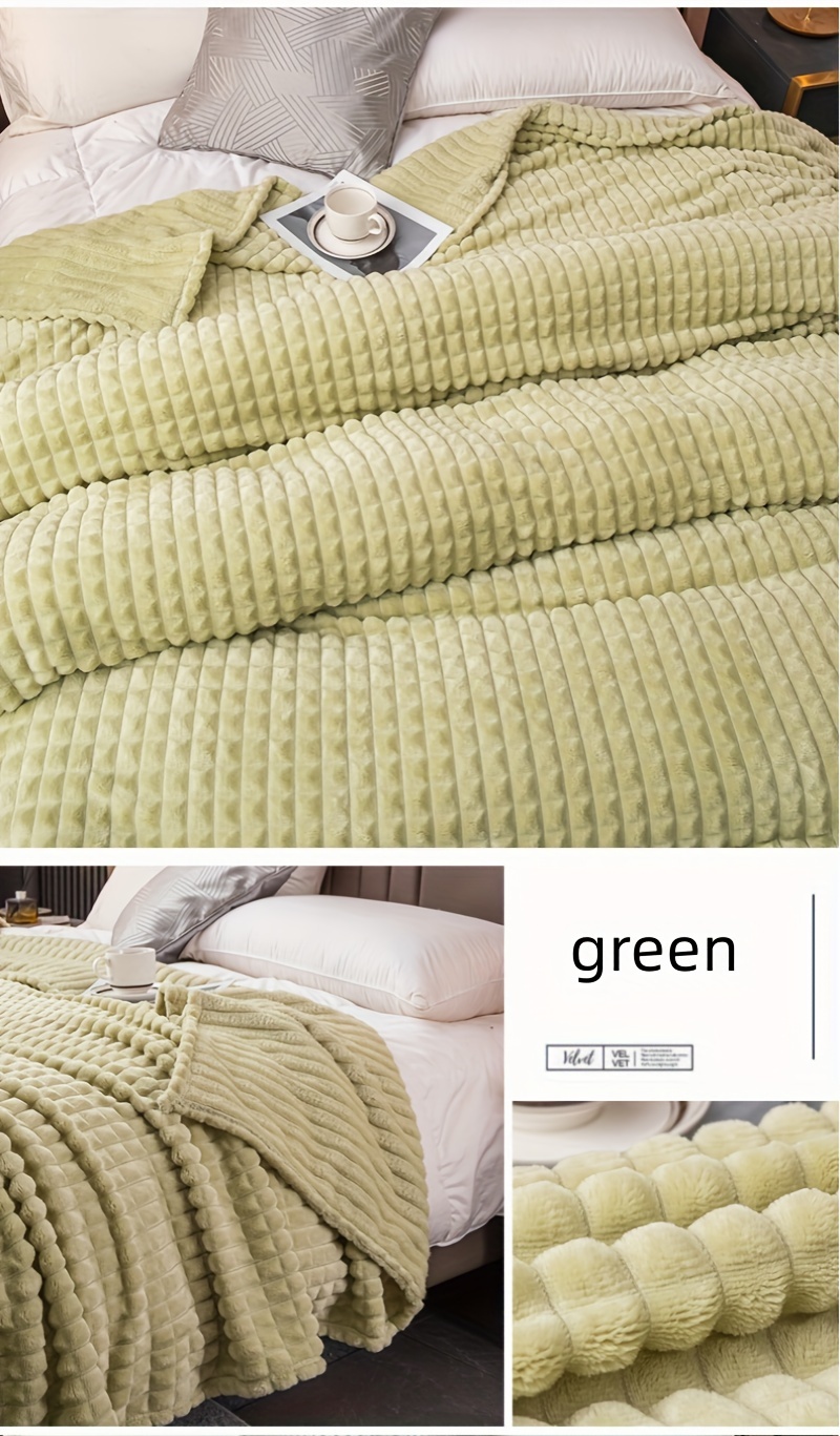 1  and comfortable waffle plush blanket milk velvet throw blanket bedding bedroom sofa   camping travel multifunctional blanket white gray green brown silvery gray solid color bed blanket checkered blanket   used as bed sheets suitable for   and machine washable details 4