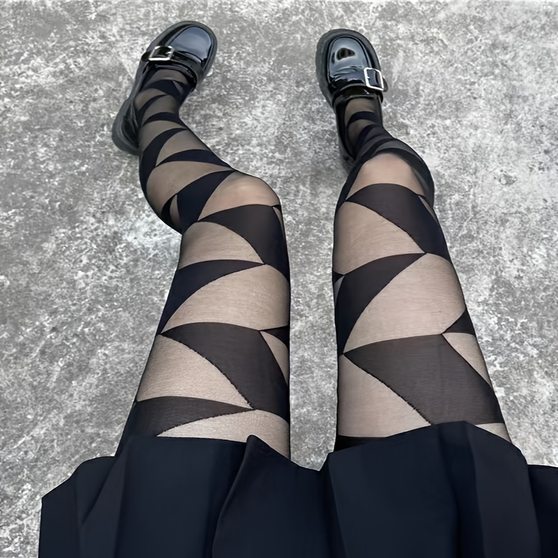 Women Sexy Sheer Tights Leggings Patterned Pantyhose Stockings Print Y2k  Funky Tights Vintage 90s Streetwear Punk