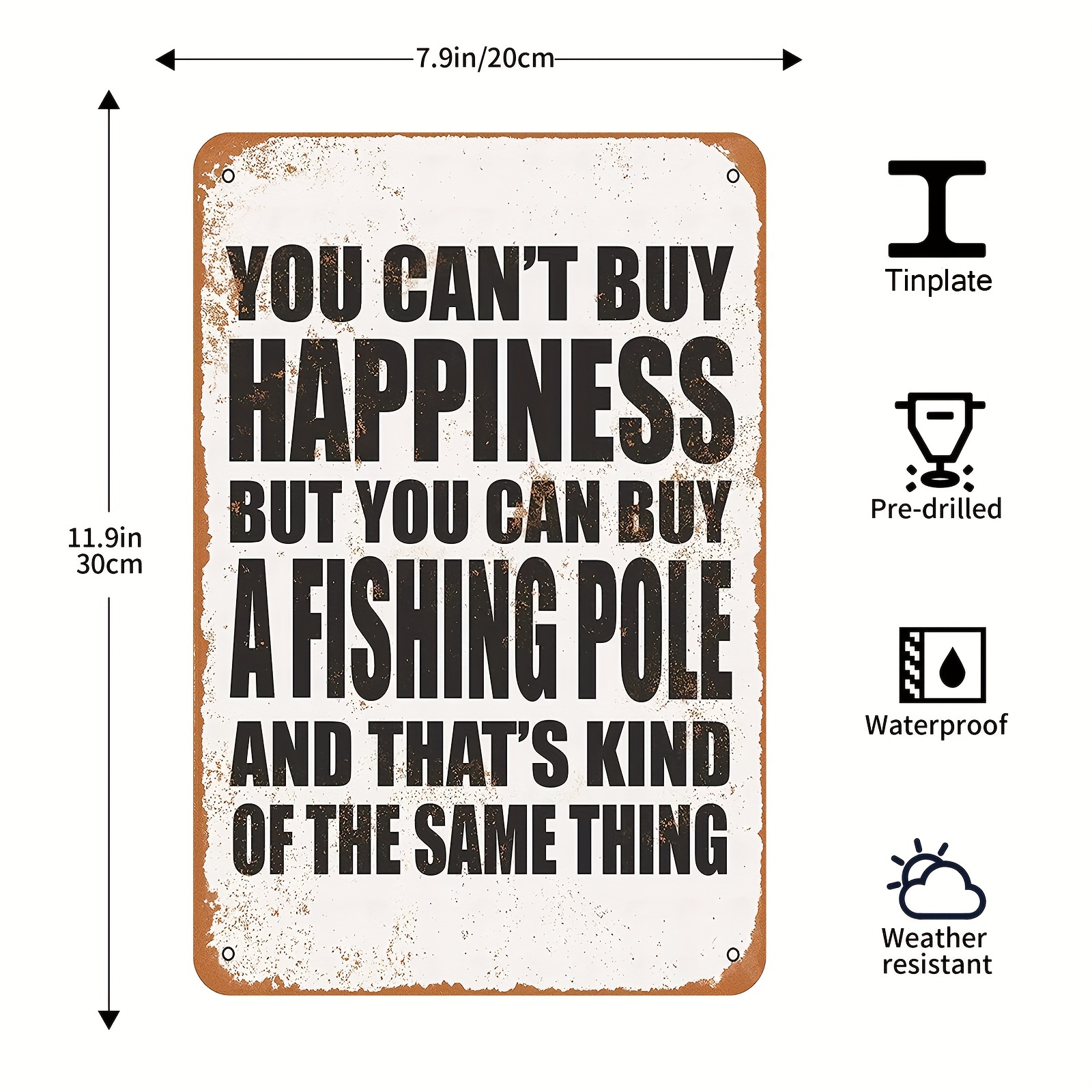 Fishing Decor Retro Tin Signs Lake House Decor for The Home - You Can't Buy  Happiness But You Can Buy a Fishing Pole - Vintage Fishing Wall Decor Lake