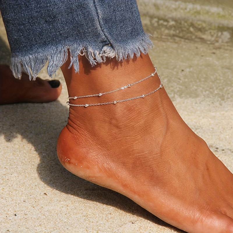 Western Style Womens Anklet Round Bead Double Layer Easy Ins
