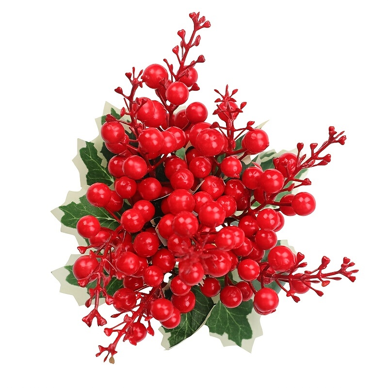 1pc, Artificial Holly Berry Stems Glitter Fake White Berries Christmas Tree  Wreaths Sprigs Crafts Decor Winter Berry Floral Picks Home Holiday Wedding