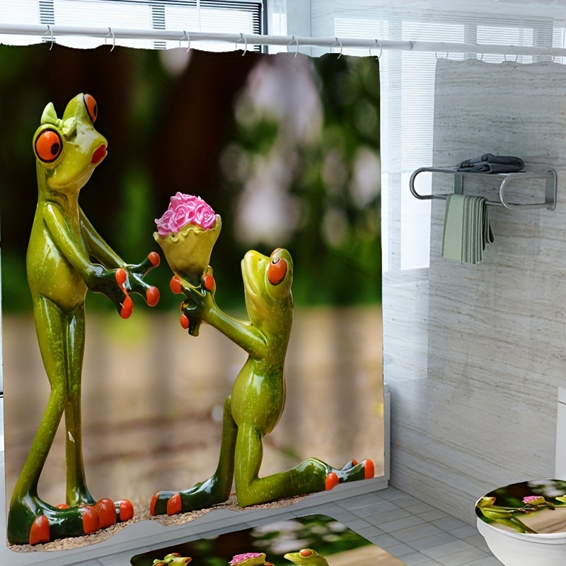 Tree Frog Pattern Shower Curtain 12 Hooks Bath Mats Set Non - Temu Canada