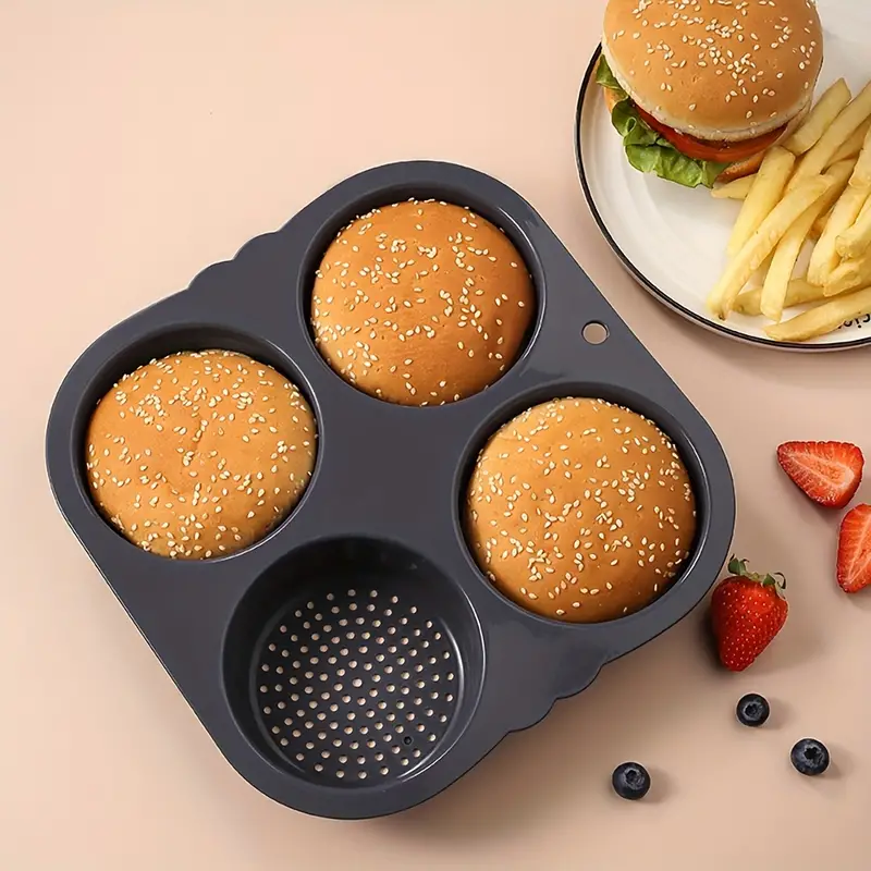 1pc, Nonstick Hamburger Bun Pan - 4 Cavities Muffin Pan for Easy Baking and  Even Cooking - Oven Safe Baking Bread Pan - Kitchen Gadgets and Accessorie