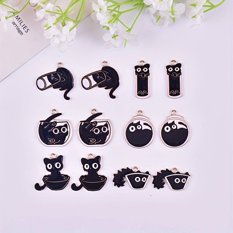 10pcs Enamel Cup Cat Charm for Jewelry, Jewels Making, Kawaii Earring Pendant Bracelet Necklace Accessories, DIY Craft Supplies Materials,Temu