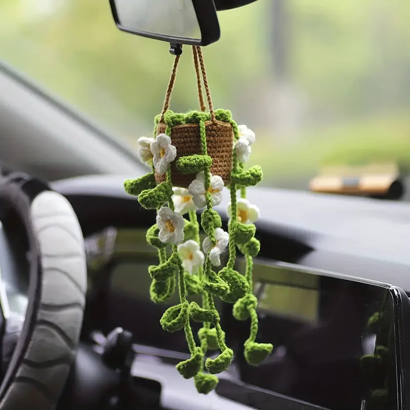 Cute Potted Plant Crochet Hanging Basket Car Decoration - Temu Germany