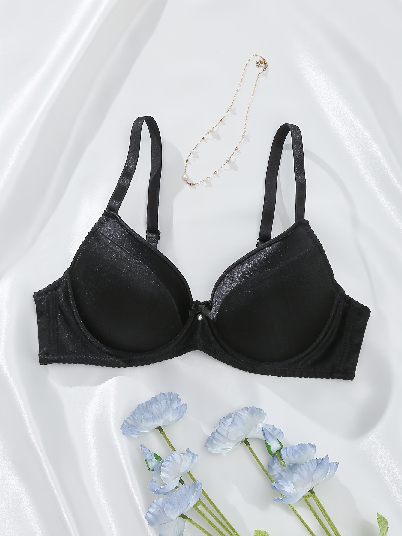 Simple Solid Floral Lace Bow Bra Comfy Breathable Push Bra - Temu