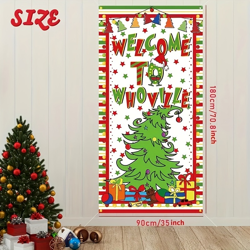Merry Christmas Grinch Christmas Door Cover Grinch Green Backdrop  Decorations