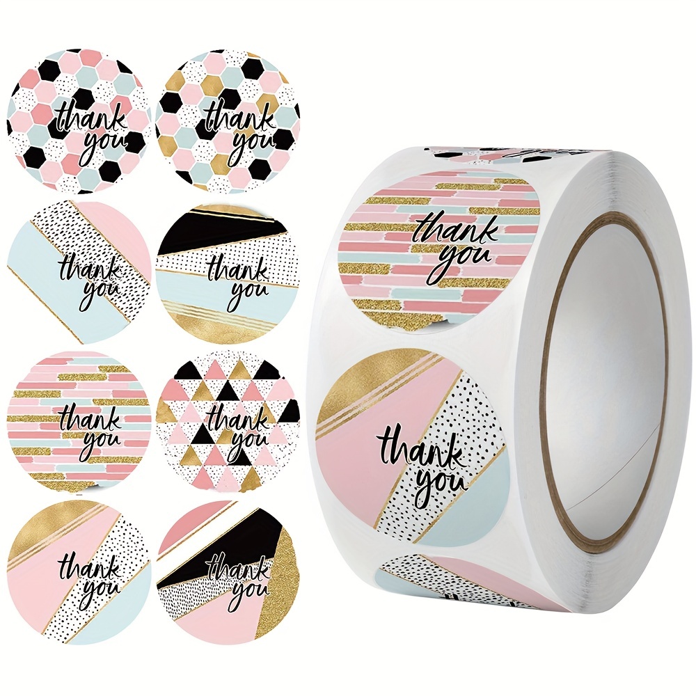 500pcs Thank You Stickers Pink Geometric Pattern Seal Labels