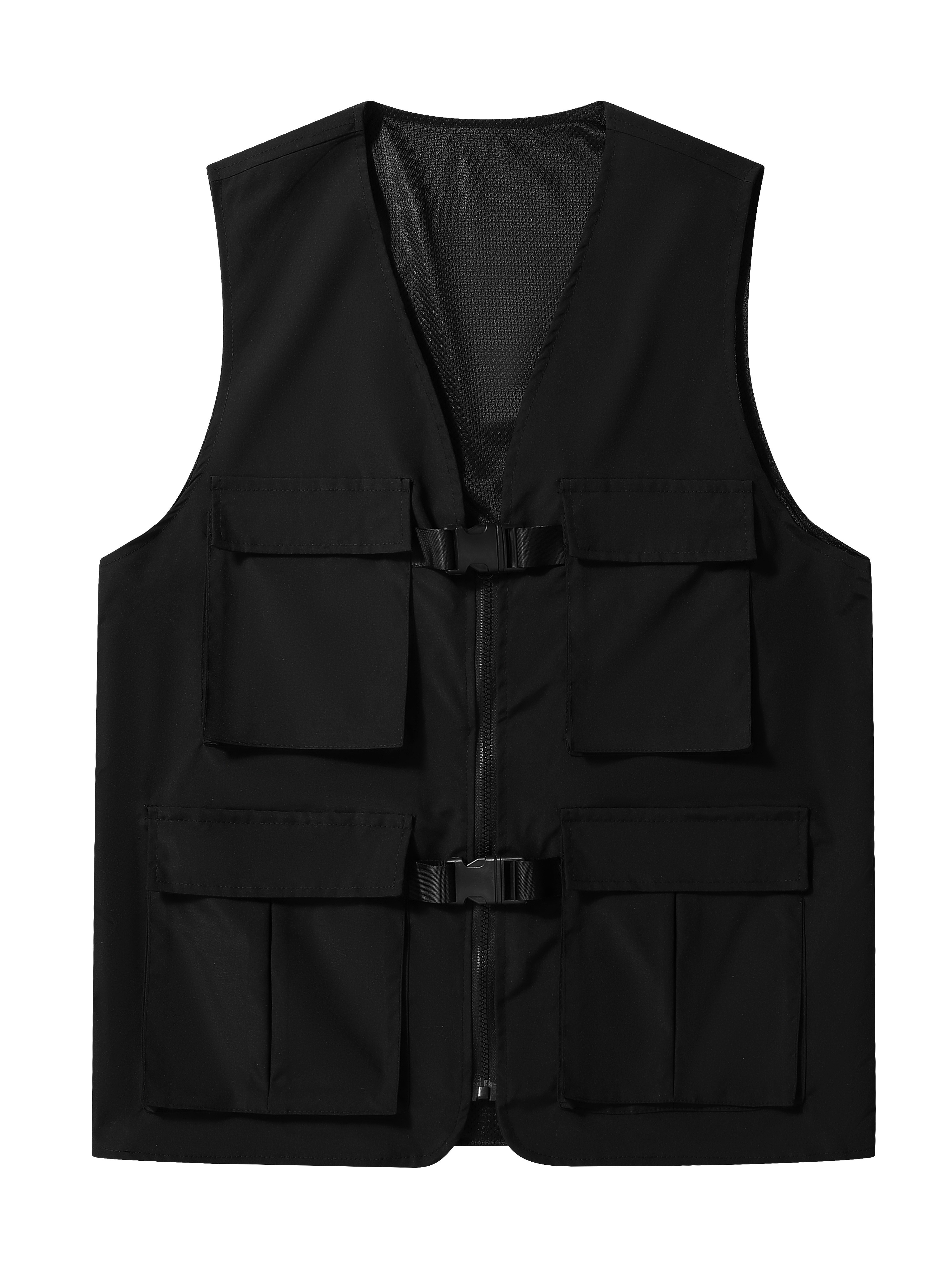 Plus Size Men's Trendy Zipper Cargo Vest Jacket With Buckles And Four  Pockets Men Casual Style Clothing