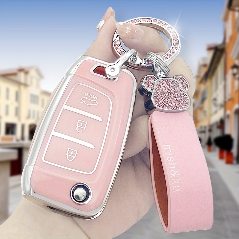 Car Key Fob Cover With Bear Artificial Diamond,Soft TPU Key Case Shell Full  Protection For 2020 High-grade Remote Control
