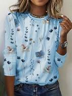 floral print crew neck t shirt casual long sleeve t shirt for spring fall womens clothing