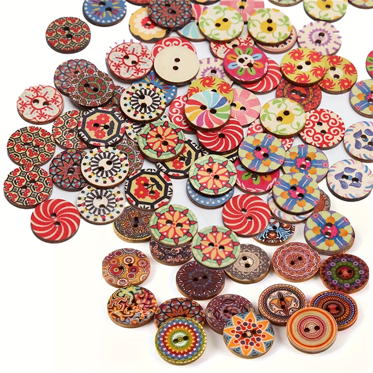Wooden buttons - 15mm (5/8 inch) - Multicolor - 2 hole - wood