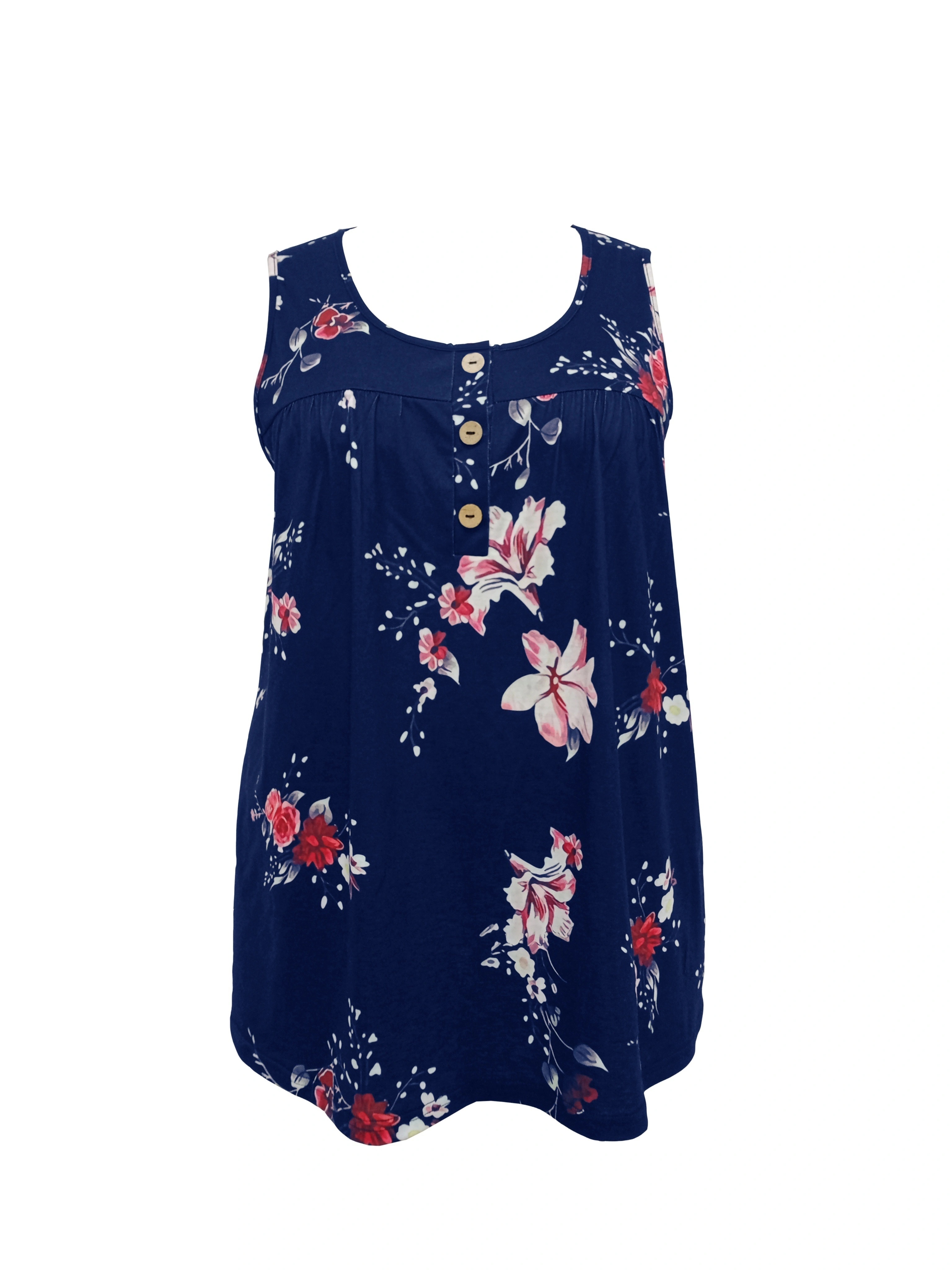 Spencer Plus Size Women's Floral Print Flowy Tank Tops Summer Sleeveless  Casual Loose U Neck Pleated Tunic Shirts (M, Blue)