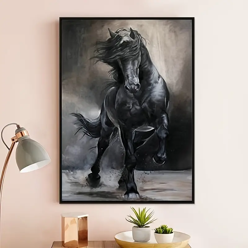 Diy Diamond Painting Animal Black Horse Diamond Painting - Temu