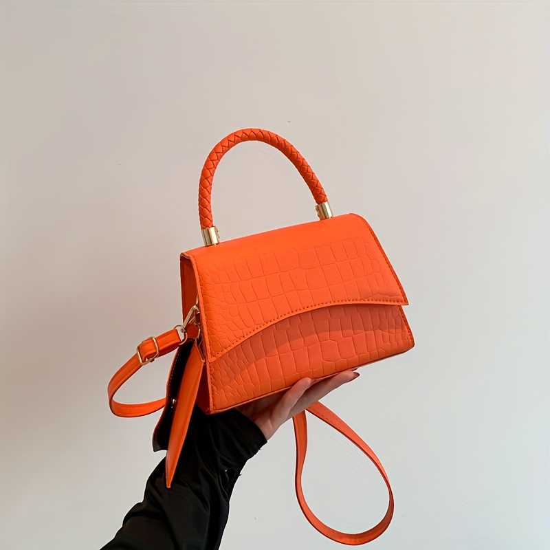Simple Crocodile Embossed Handbag, Solid Color Satchel Bag, All-match Flap  Shoulder Bag - Temu France