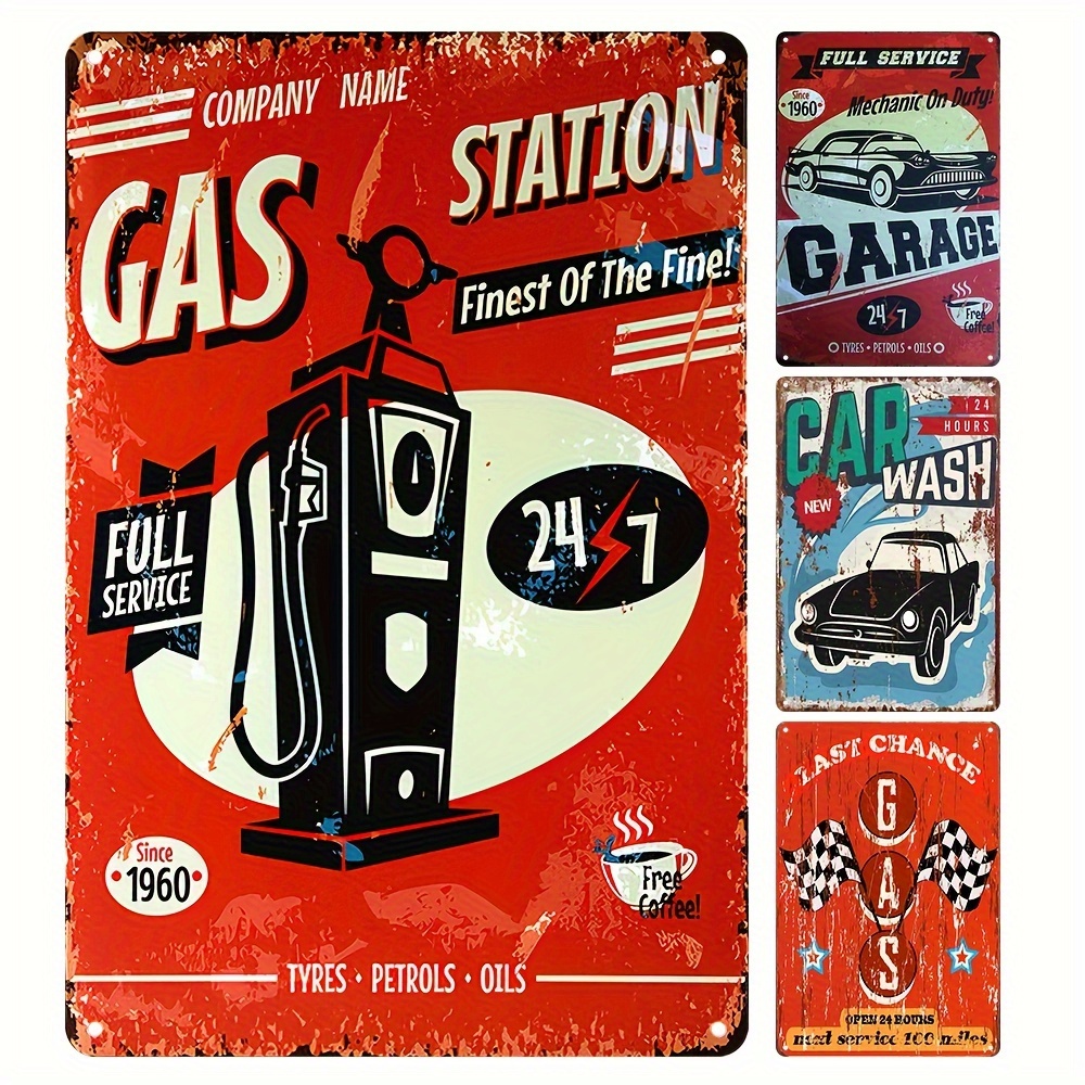 1pc Retro Metal Tin Sign Gas Station Metal Sign Iron Painting Wall