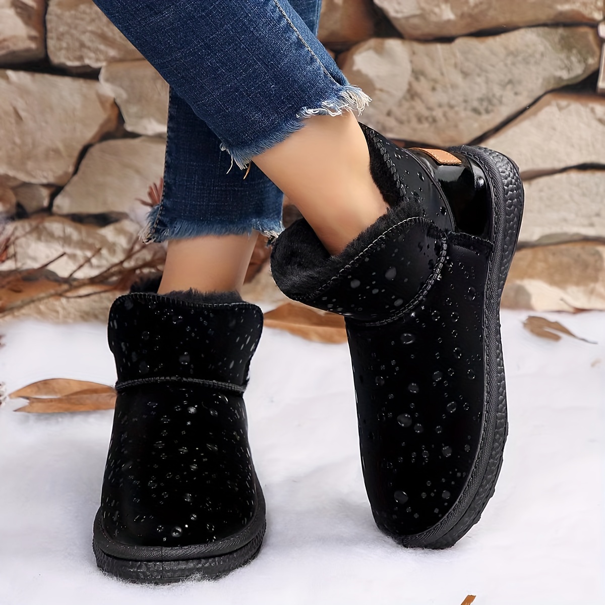 Round Toe Side Zipper Winter Snow Boots Plush Inner Thermal - Temu Canada