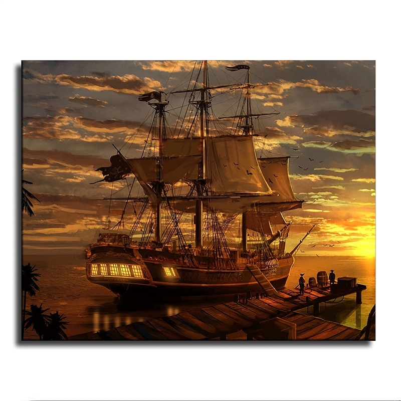 Hd Pirate Ship Sunset Wall Art Aesthetic Home Decorative - Temu