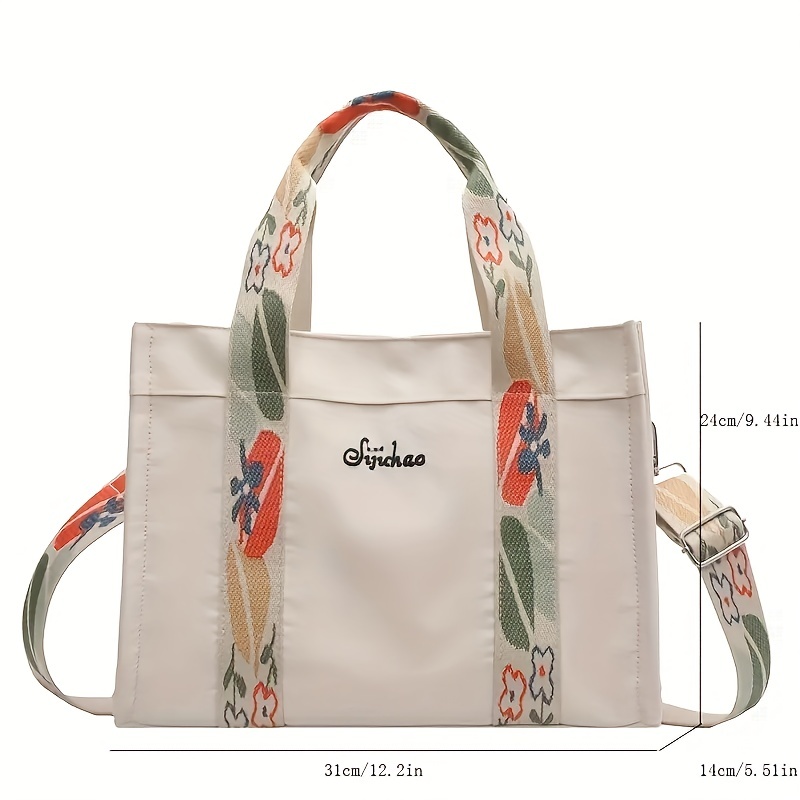 Beige Flower Printed Crossbody Tote