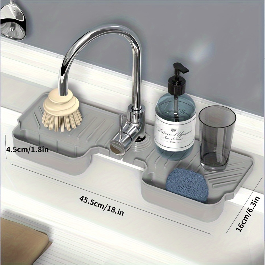 Silicone Faucet Mat Kitchen Sink Tray Soap Dispenser Sponge Drain Pad Sink  Splash Catcher Drying Mat Countertop Storage Tray