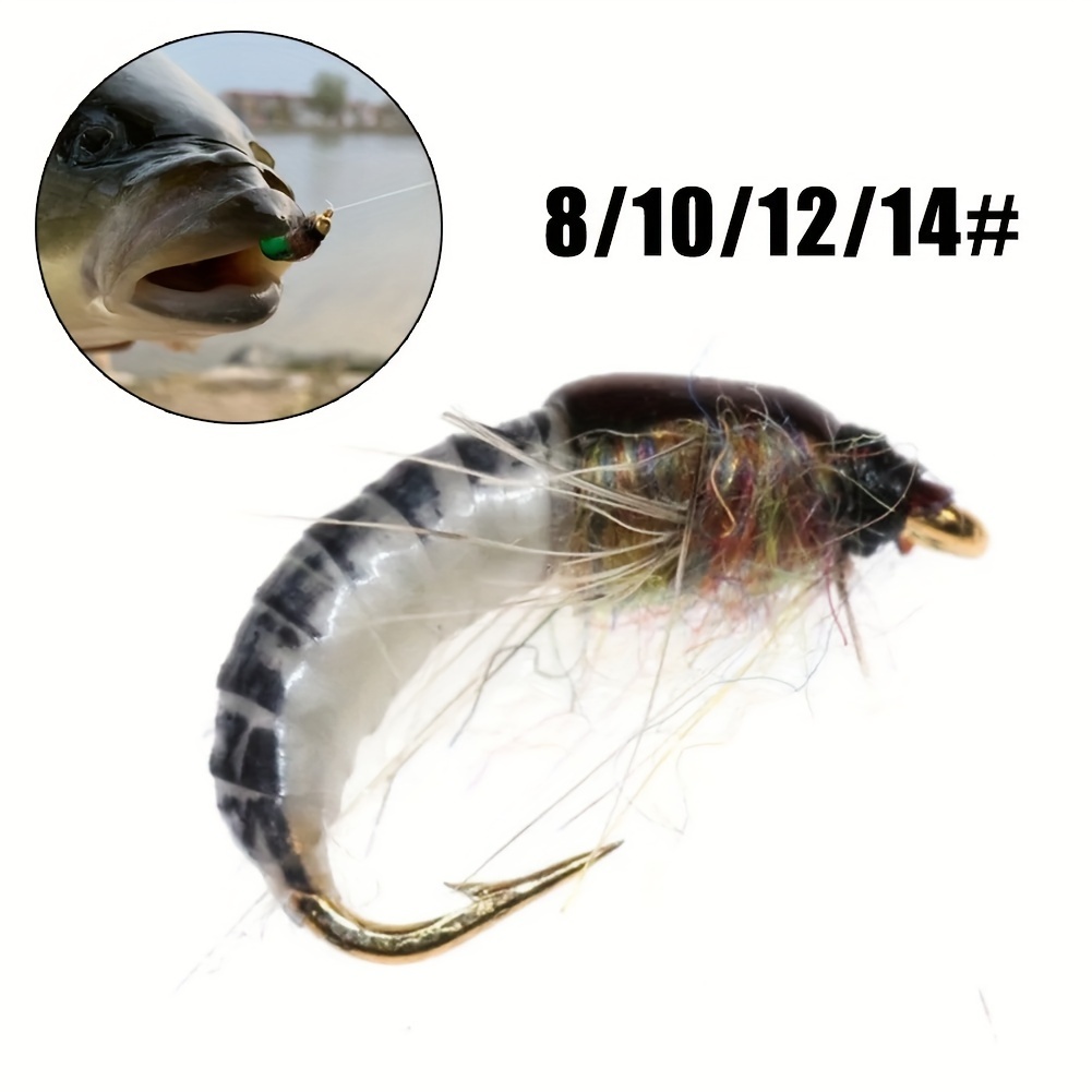 12/24pcs Realistic Scud Nymph Black Fly For Fishing Trout Artificial Insect  Bait
