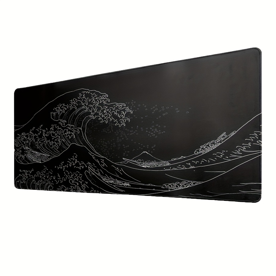 

Tapis de souris de jeu étendu avec base en caoutchouc antidérapante cousue, motif vagues de la mer Noire du Japon, 31,5 x 11,8 pouces / 35,4 x 15,7 pouces