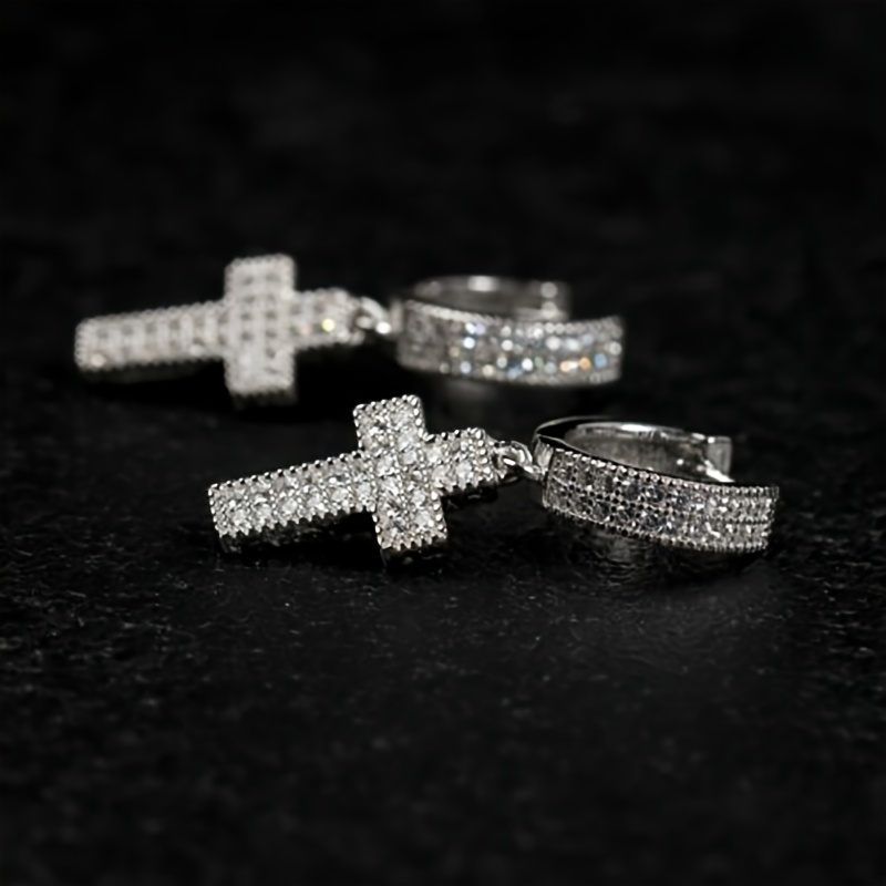 Punk Style Cross Rhinestone Dangle Earrings for Men