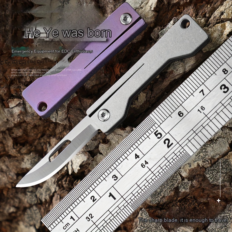 Titanium Alloy Utility Knife Keychain Mini Sliding Blade Knife EDC