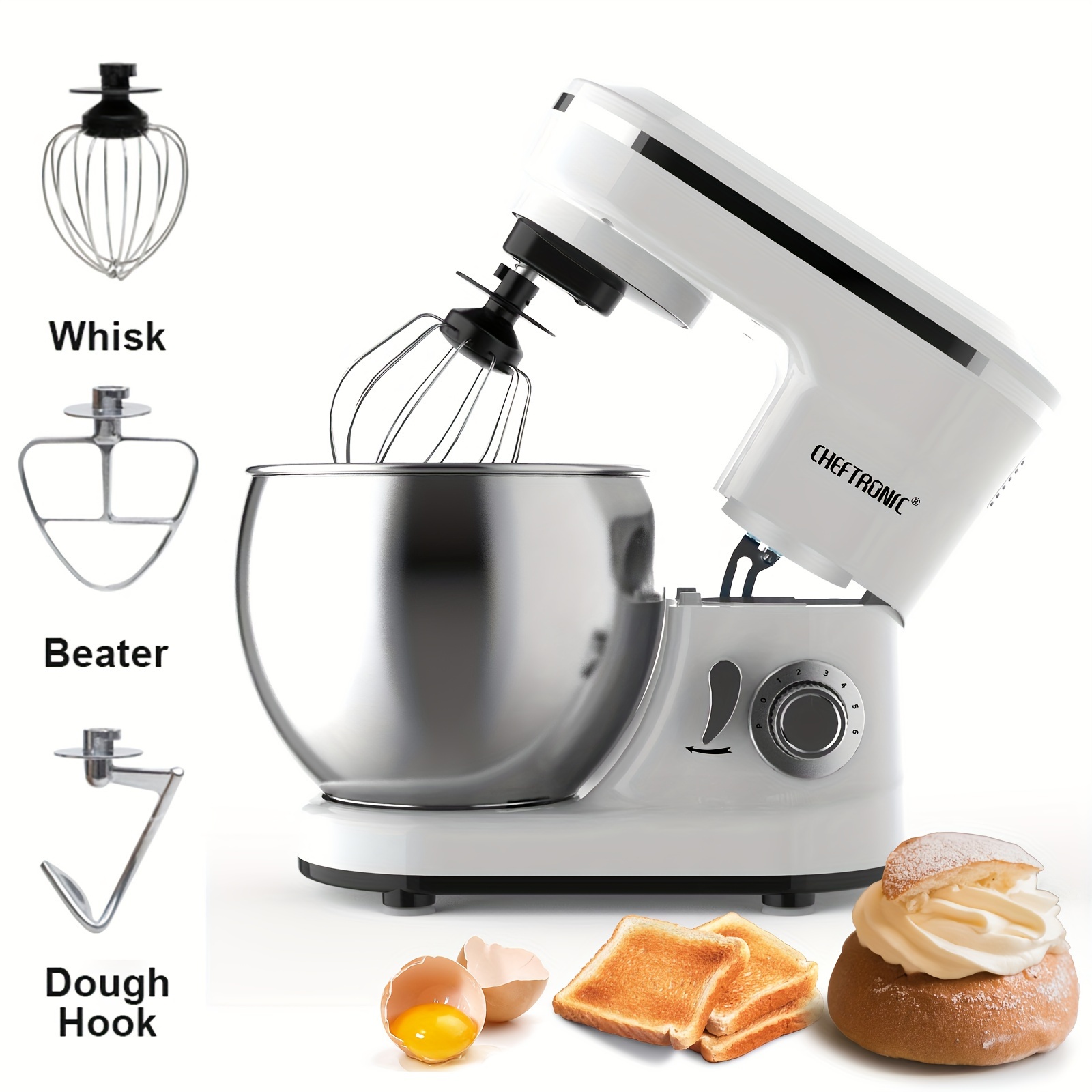 Kitchen Aid White Standing Mixer K45SS Bread Hook Balloon Whisk Paddle 10  Speed