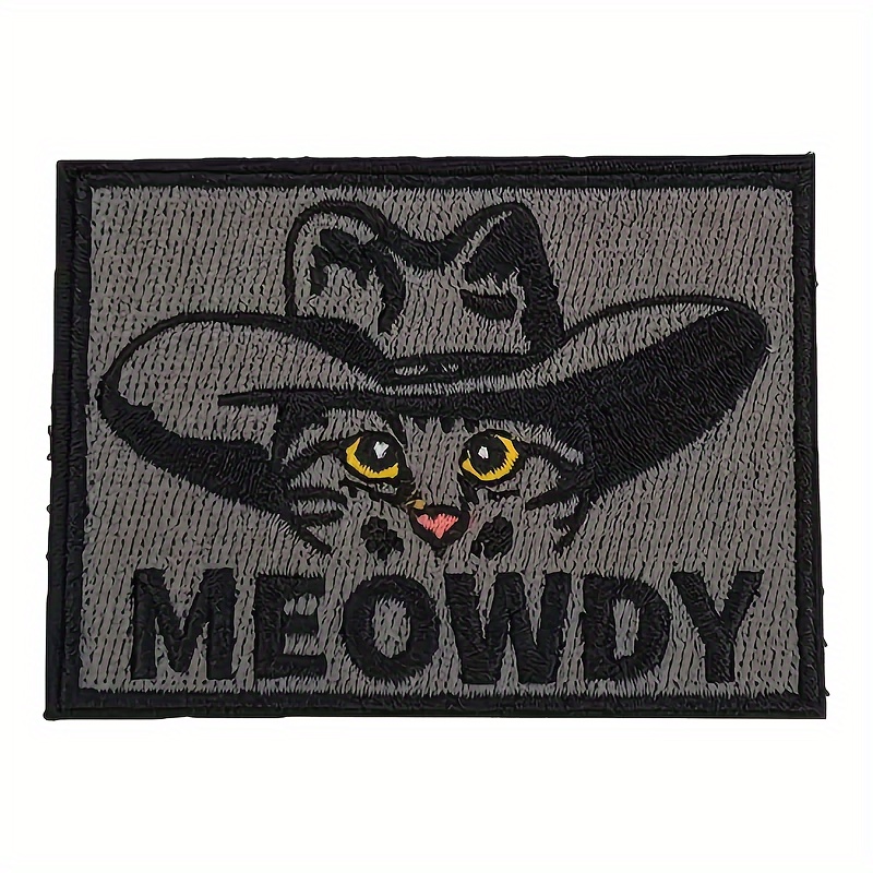 

1pc Meowdy Embroidered Arm Patch For Men, Cute Animal Embroidery Moral Hook And Loop, Cat And Hat Pattern Patch For Backpack