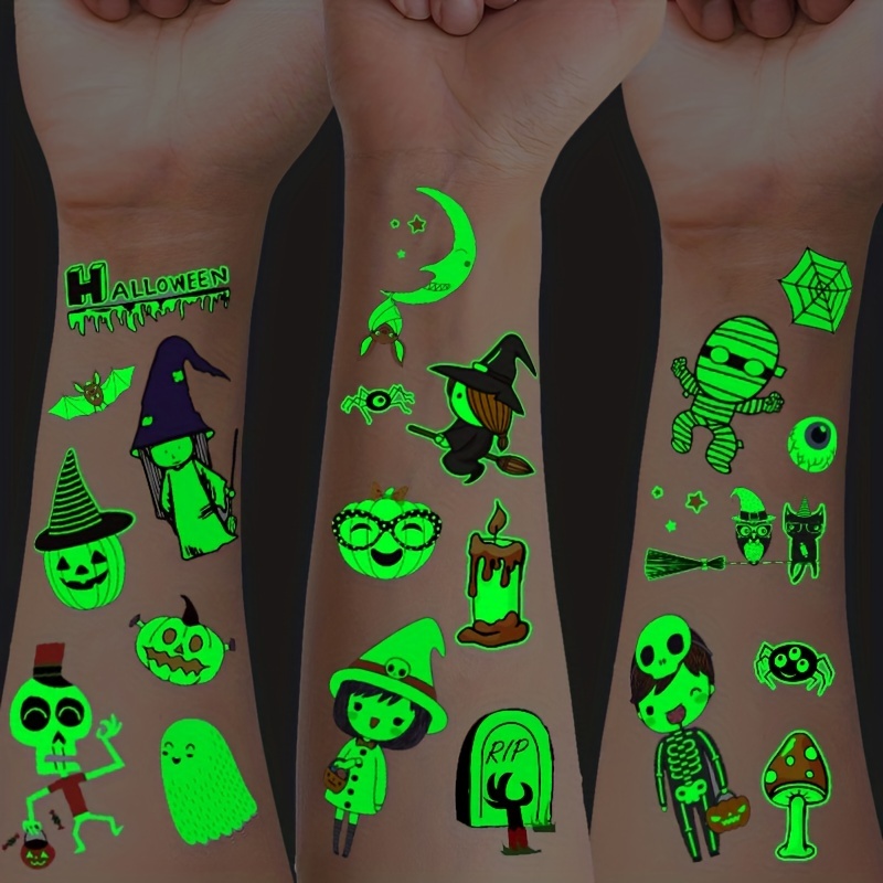 Halloween Luminous Temporary Tattoos Stickers 4 Sheets Glow in