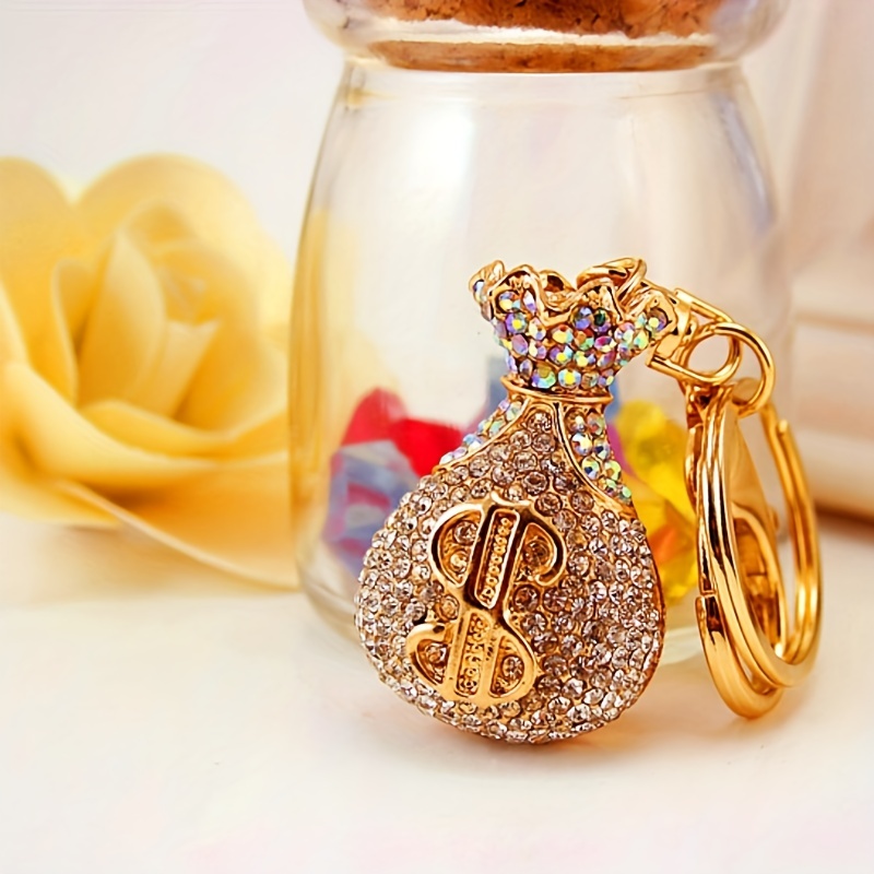 1pc Rhinestone Money Bag Keychain Lucky Bag Keychain Car Key Metal Pendant  Women's Bag Accessories Small Gift