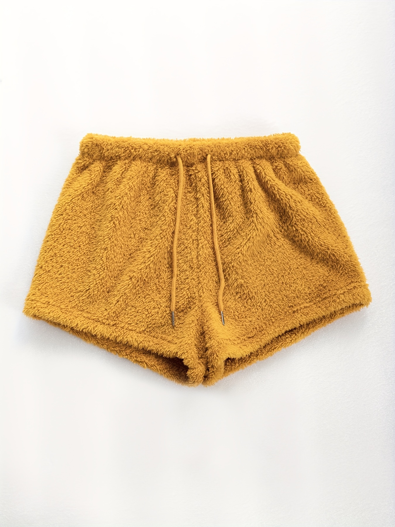 Solid Fuzzy Sleep Bottoms Soft Comfy Drawstring Lace Shorts - Temu